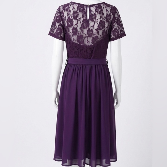 Nemidor Elegant Purple Floral Lace Midi Dress with Waist Tie Plus Size 14 - Picture 2 of 16